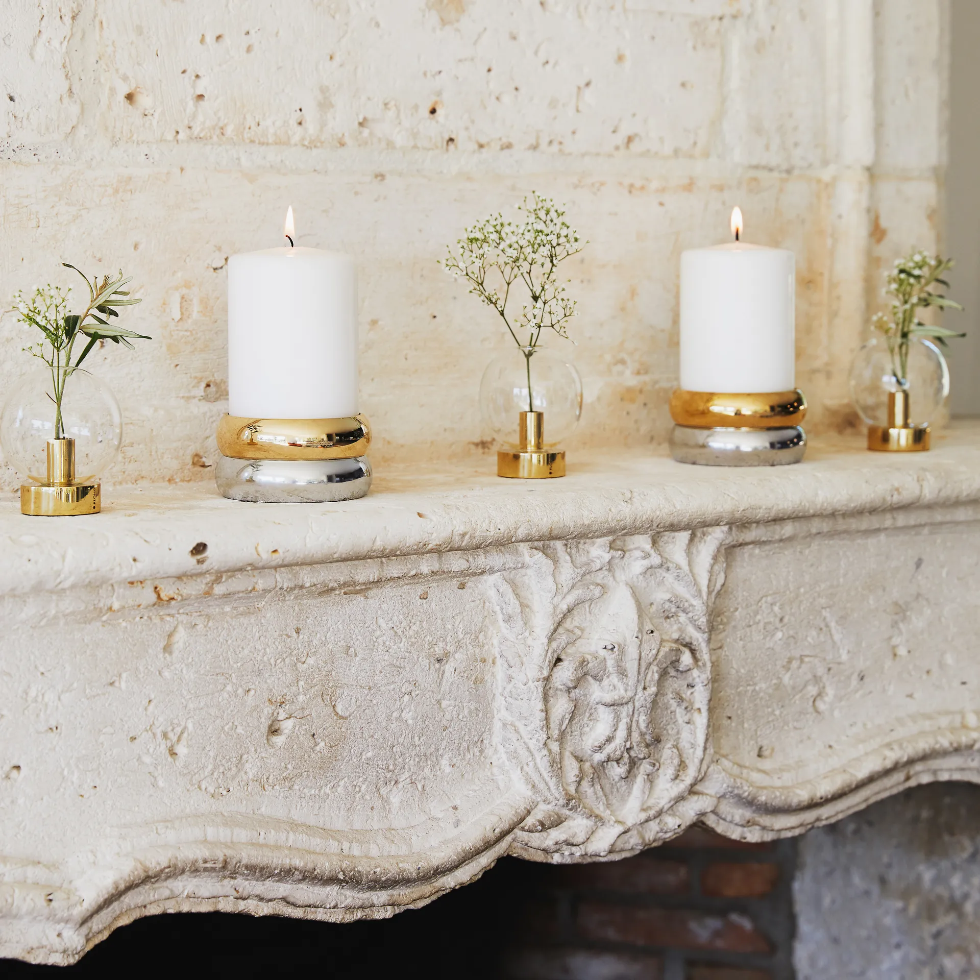 Marriage candleholder, brass -silver KLONG