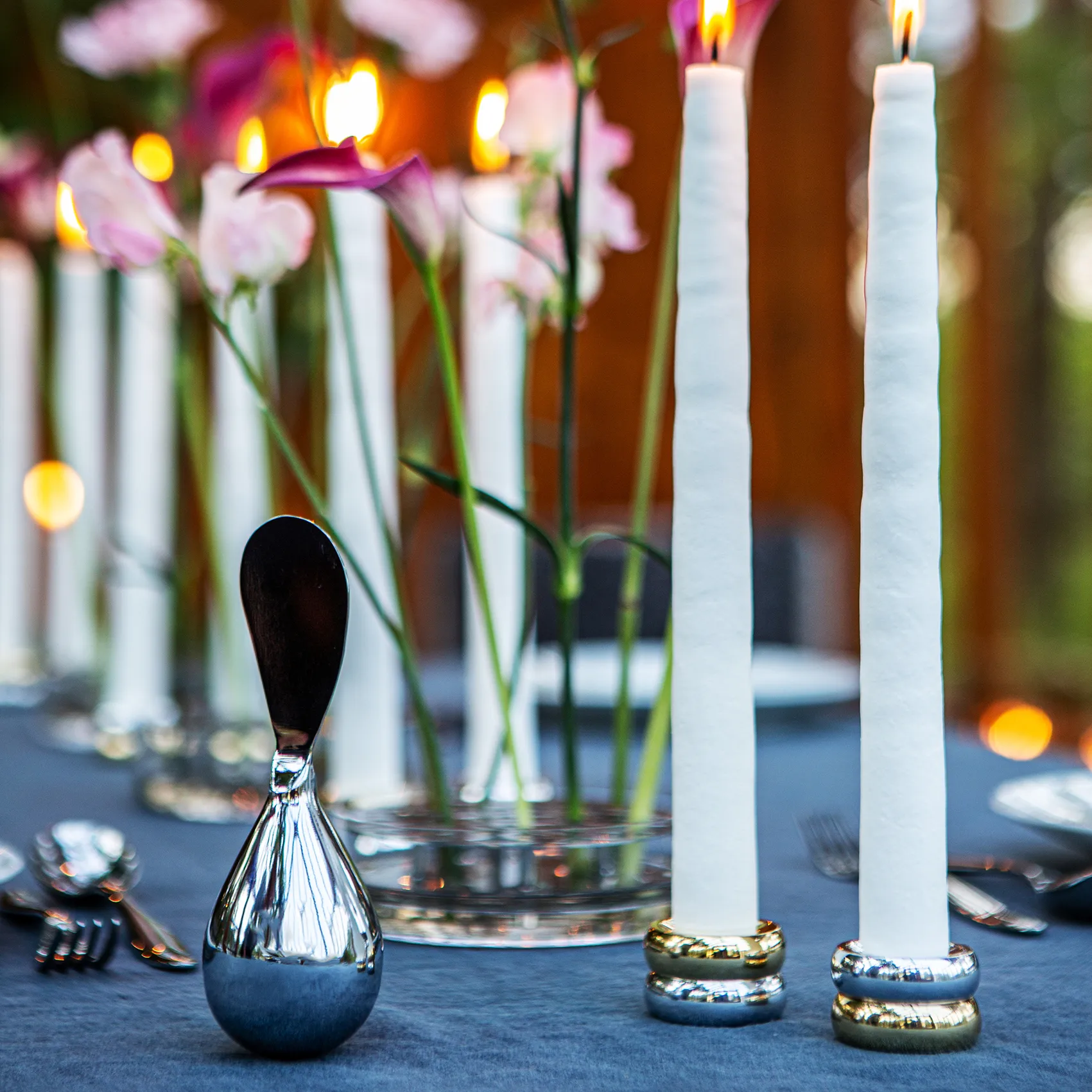 Marriage Duo candle sticks 2 pieces, brass-silver KLONG