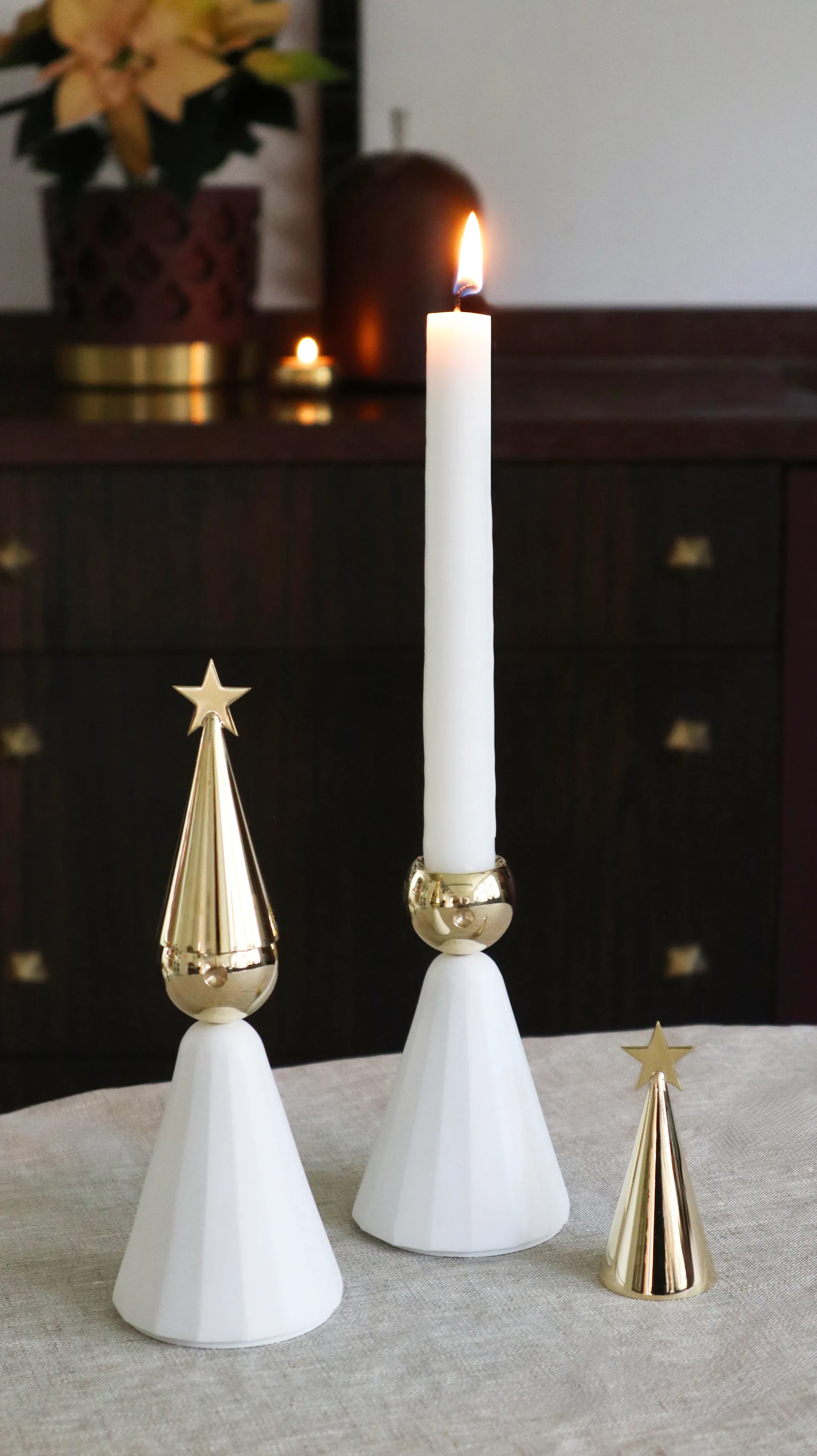 Soprano candle holder, White-brass KLONG