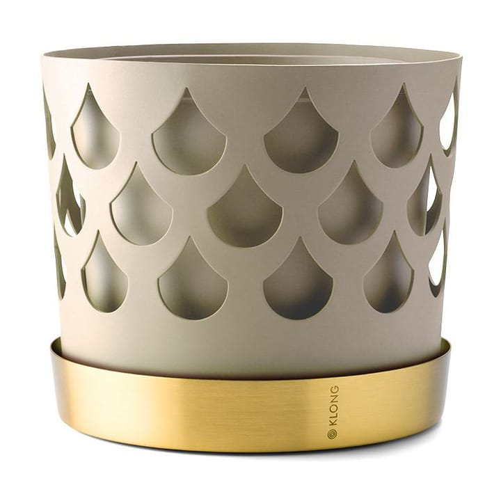 Trio Drop flower pot beige with saucer in brass - Medium Ø18 cm - KLONG