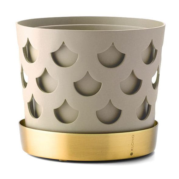 Trio Drop flower pot beige with saucer in brass - Small Ø12 cm - KLONG