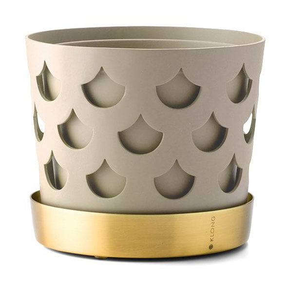 KLONG Trio Drop flower pot beige with saucer in brass Small Ø12 cm