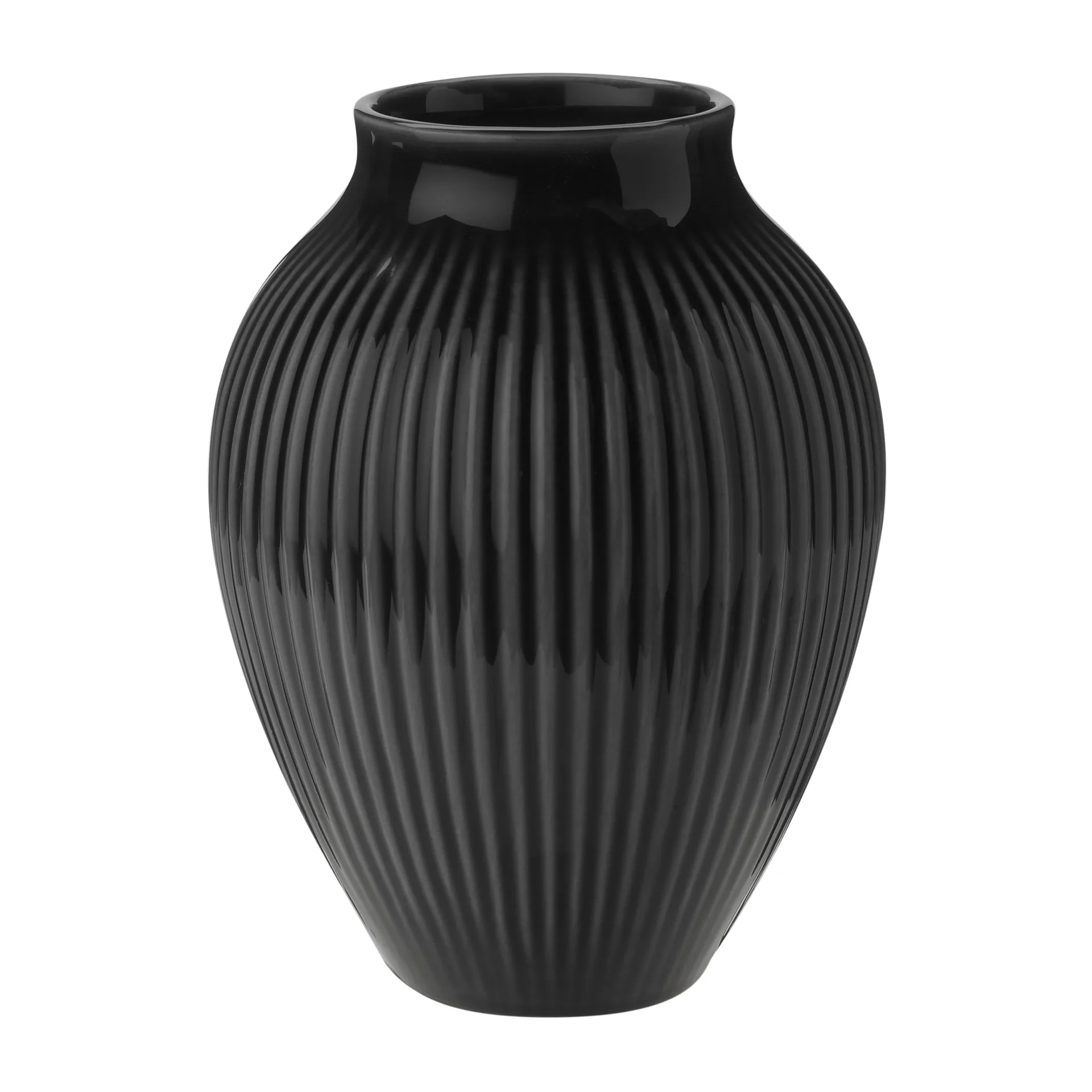 Knabstrup vase ribbed 12.5 cm, Black Knabstrup Keramik