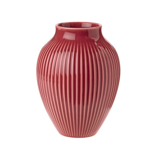 Knabstrup vase ribbed 12.5 cm - bordeaux - Knabstrup Keramik