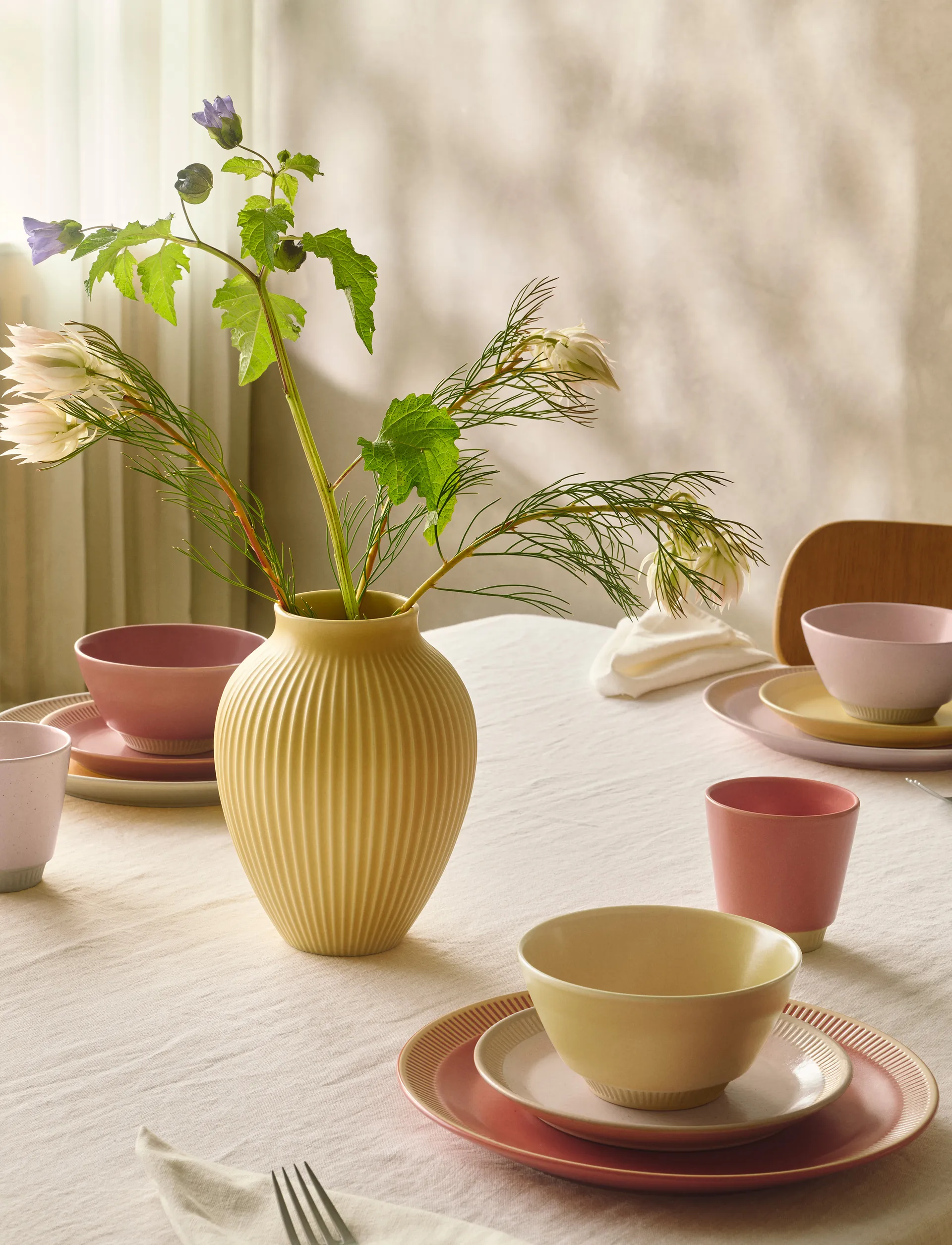 Knabstrup vase ribbed 12.5 cm, Yellow Knabstrup Keramik