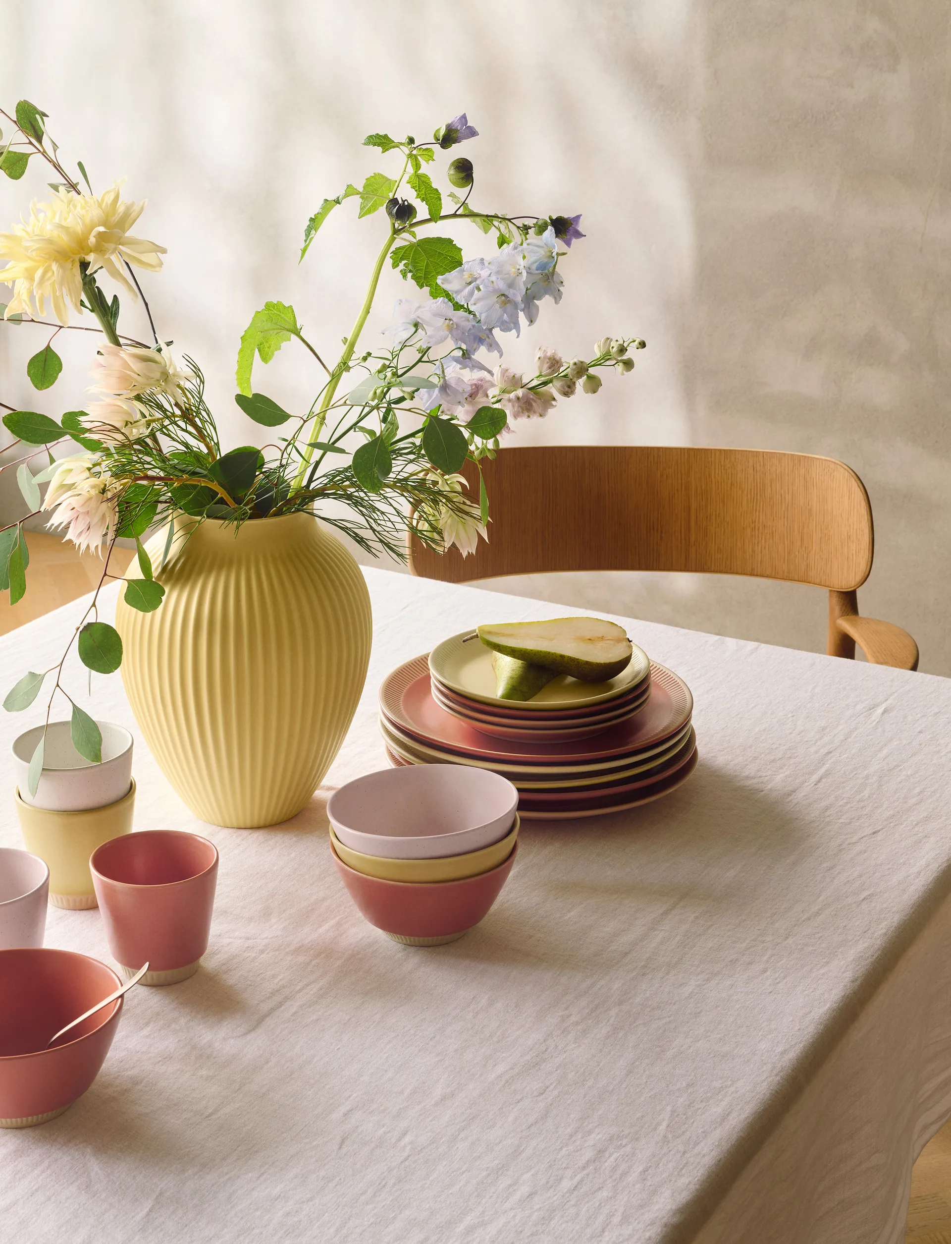 Knabstrup vase ribbed 12.5 cm, Yellow Knabstrup Keramik