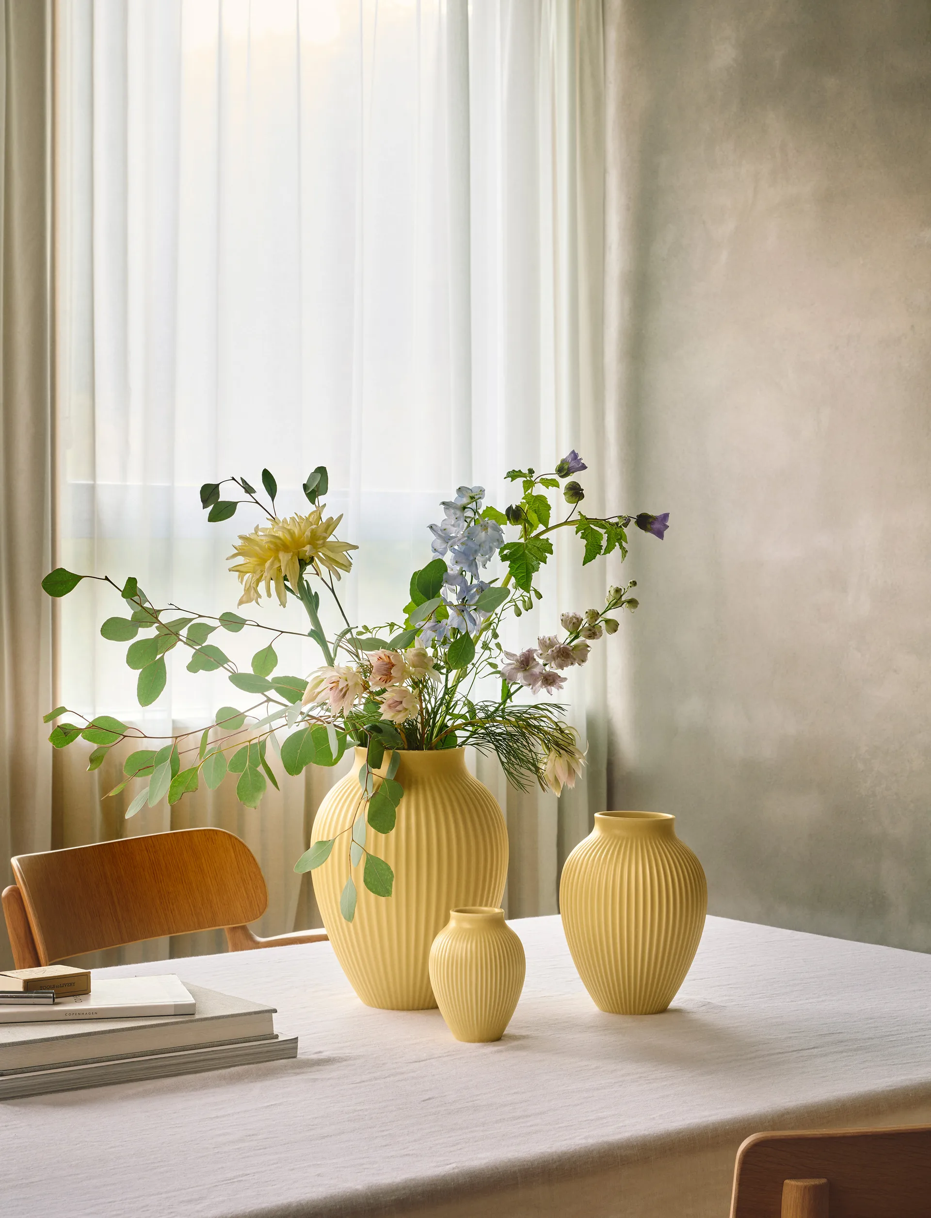 Knabstrup vase ribbed 12.5 cm, Yellow Knabstrup Keramik