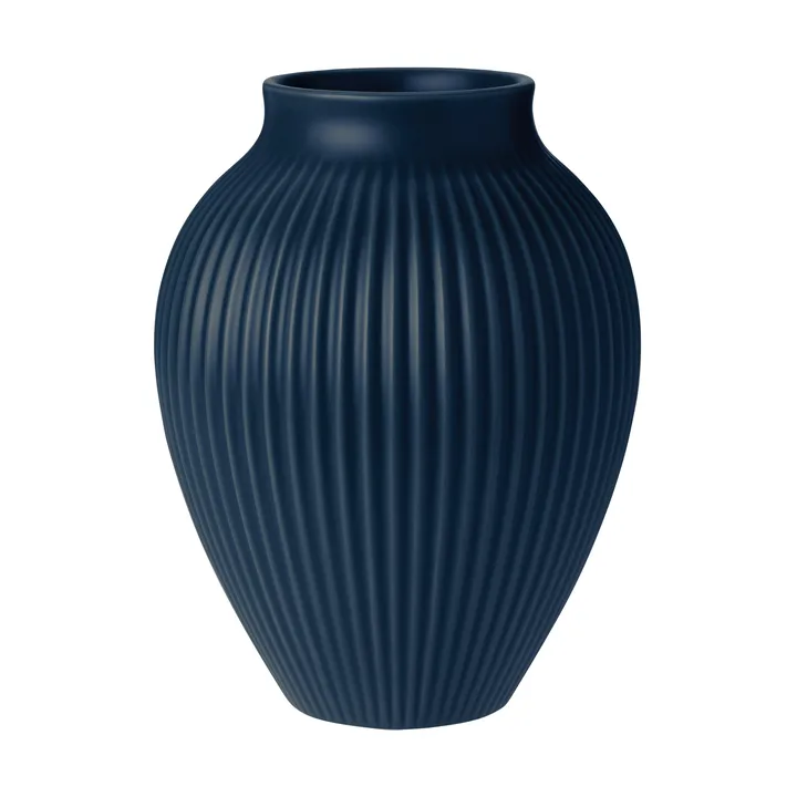 Knabstrup vase ribbed 20 cm - Dark blue - Knabstrup Keramik