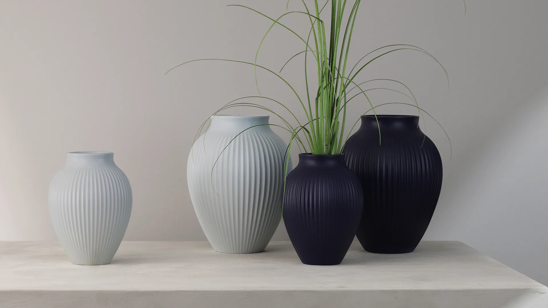 Knabstrup vase ribbed 20 cm, Dark blue Knabstrup Keramik
