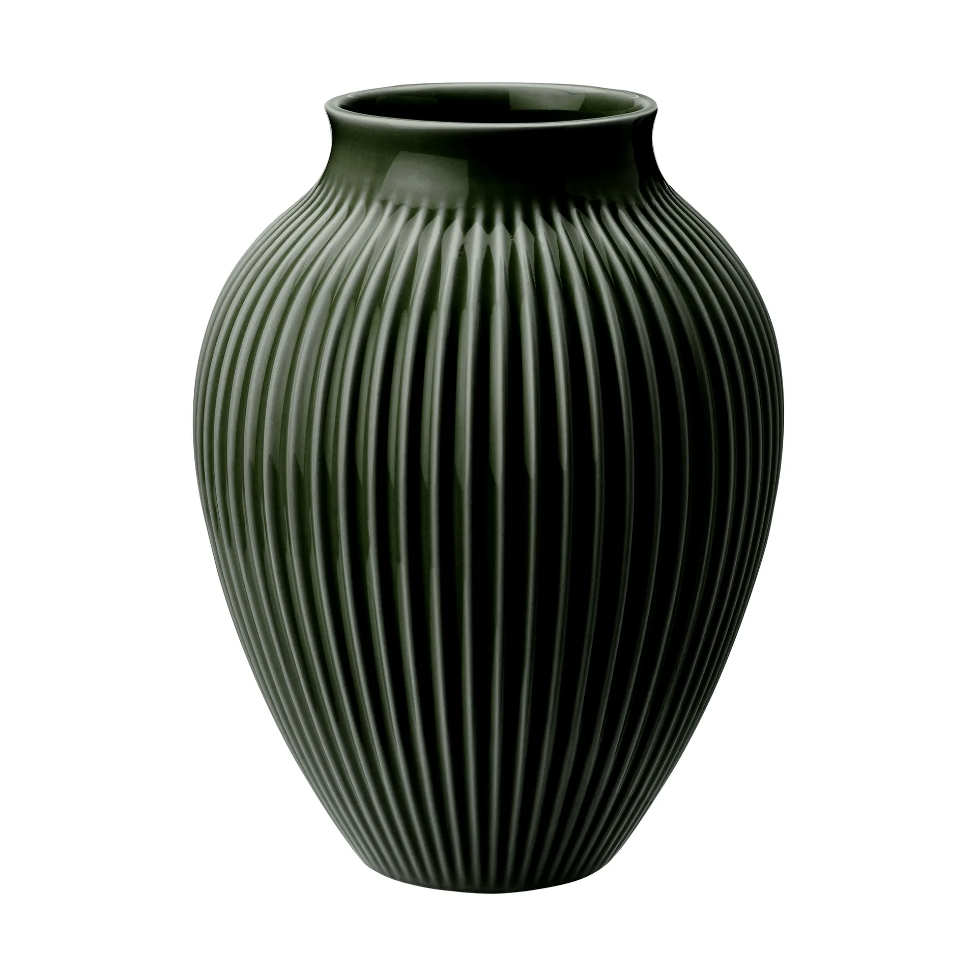 Knabstrup vase ribbed 20 cm, Dark green Knabstrup Keramik
