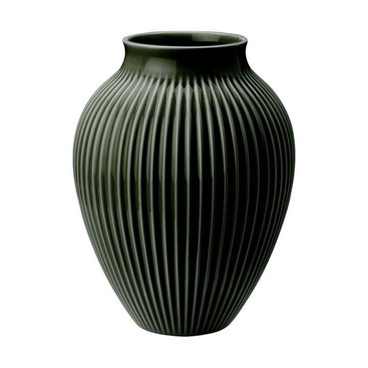 Knabstrup vase ribbed 20 cm, Dark green Knabstrup Keramik