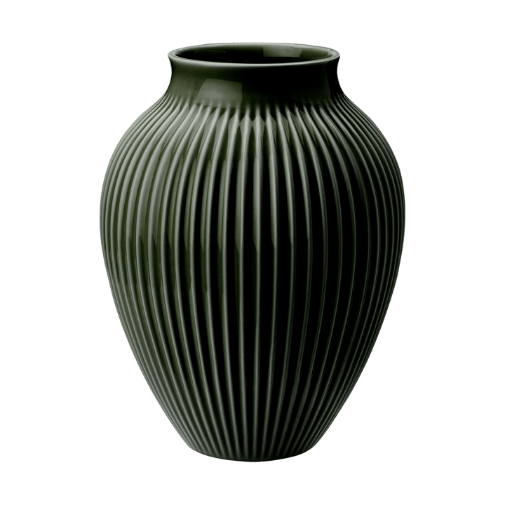 Knabstrup vase ribbed 20 cm - Dark green - Knabstrup Keramik