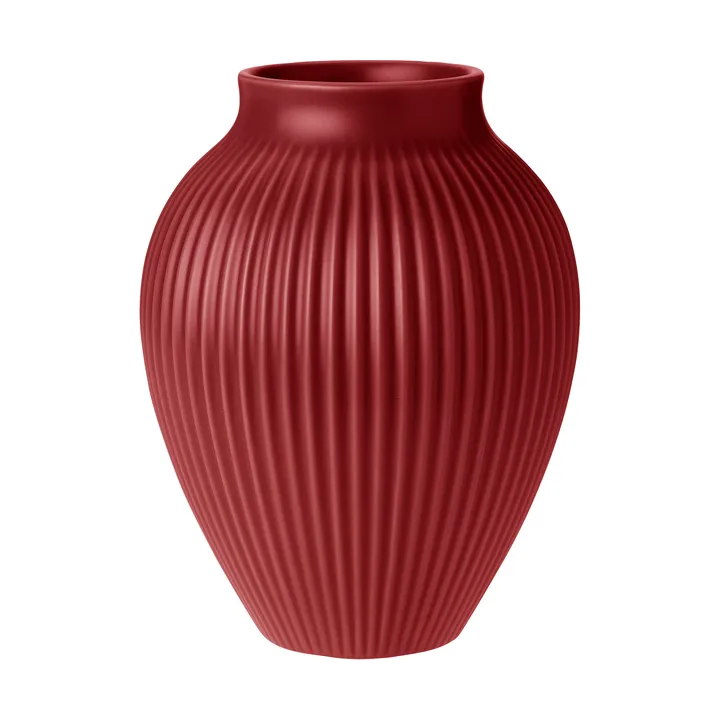 Knabstrup vase ribbed 20 cm - Soft cherry red - Knabstrup Keramik