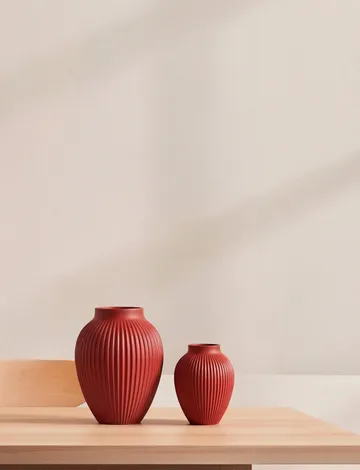 Knabstrup vase ribbed 27 cm - Soft cherry red - Knabstrup Keramik