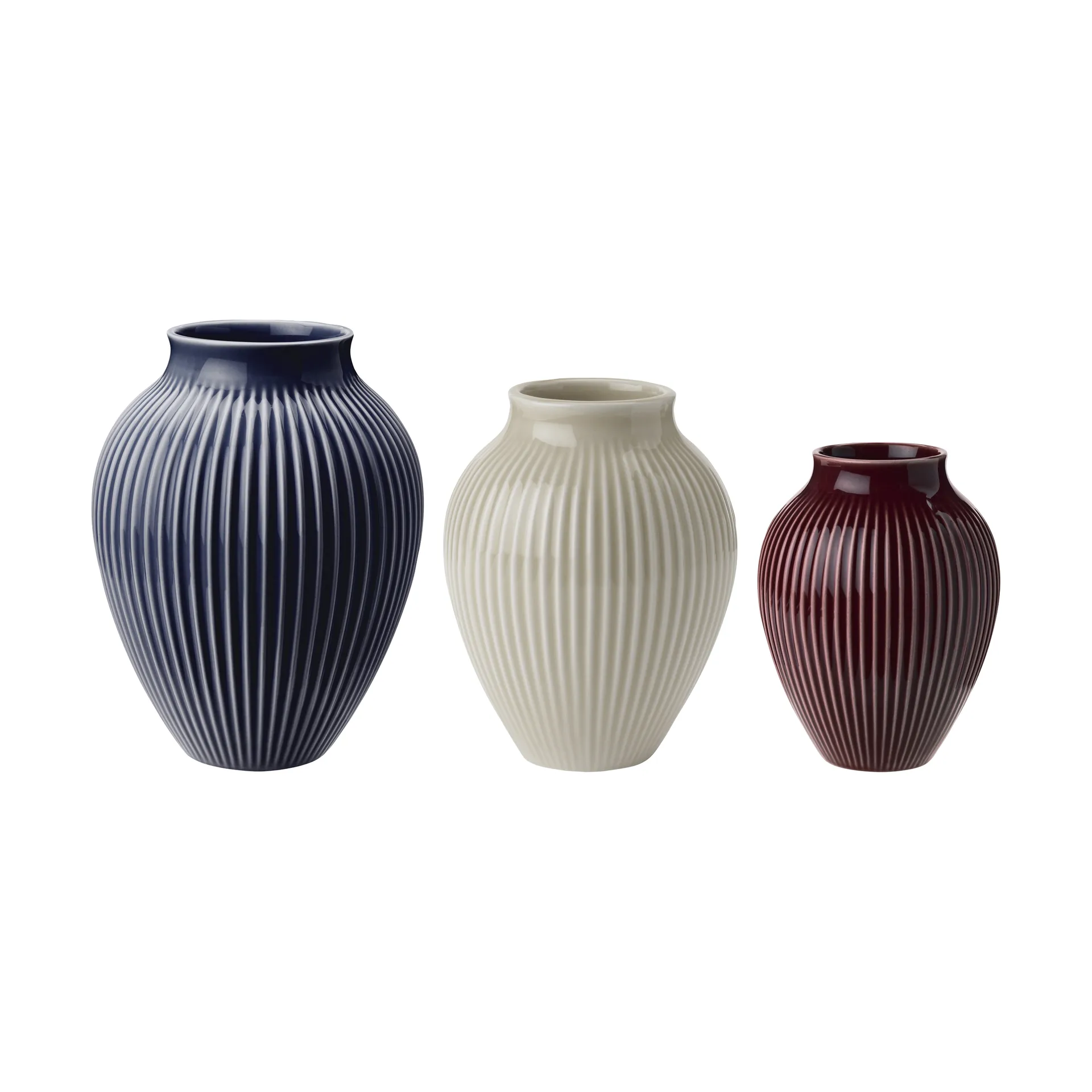 Knabstrup vase ribbed 3-pack, Berry-sand-dark blue Knabstrup Keramik