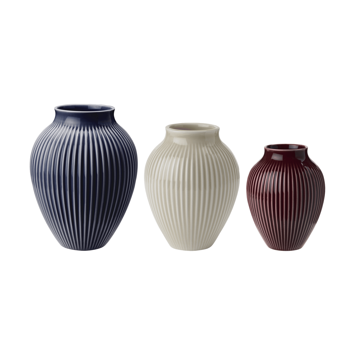 Knabstrup Keramik Knabstrup vase ribbed 3-pack Berry-sand-dark blue