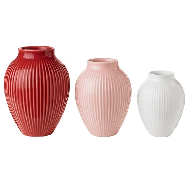 Knabstrup vase ribbed 3-pack, bordeaux-pink-white Knabstrup Keramik