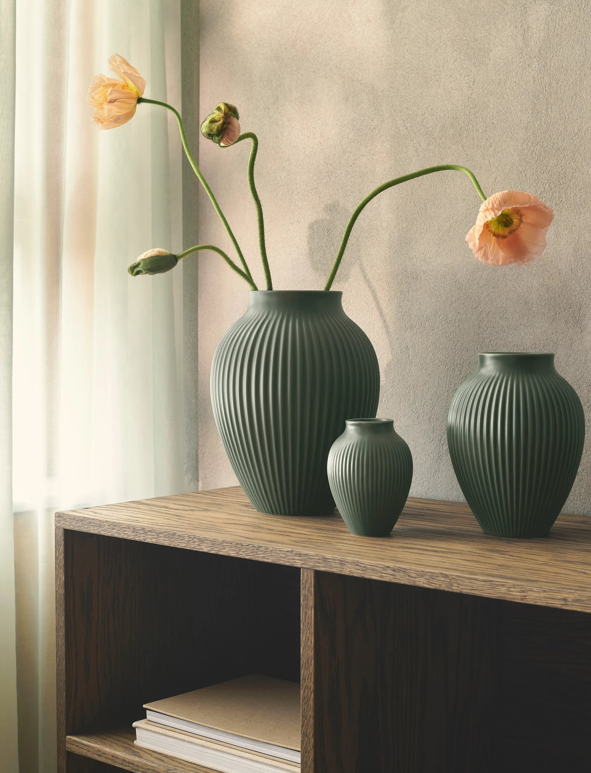 Knabstrup vase ripple matte celadon green, 27 cm Knabstrup Keramik