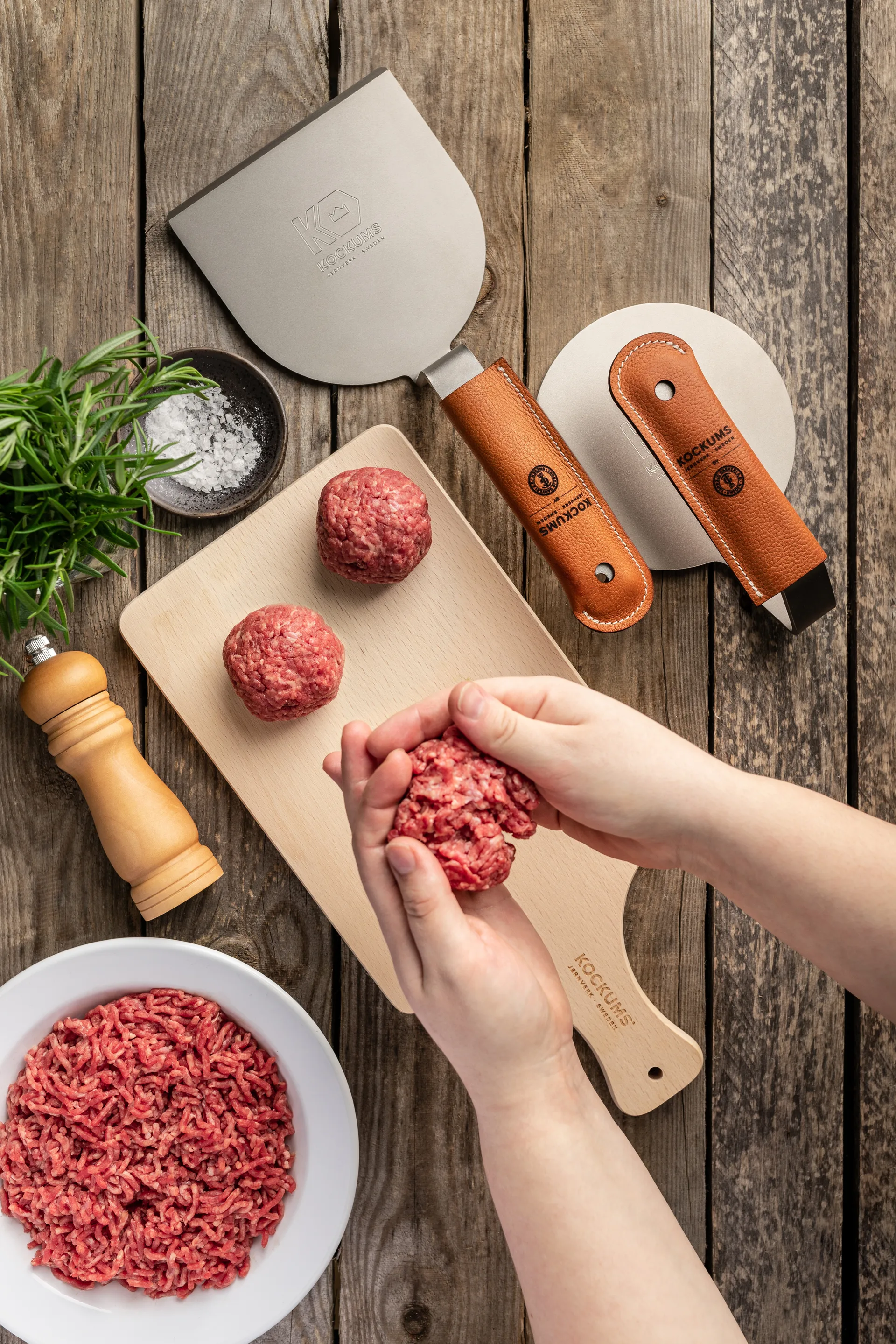 Kockums hamburger press with handle protector, Stainless steel-neopren Kockums Jernverk