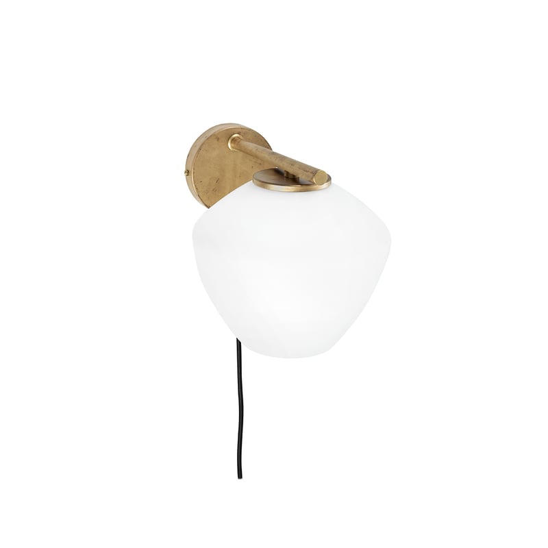 Konsthantverk DK 1-Low wall lamp Raw brass/matte white