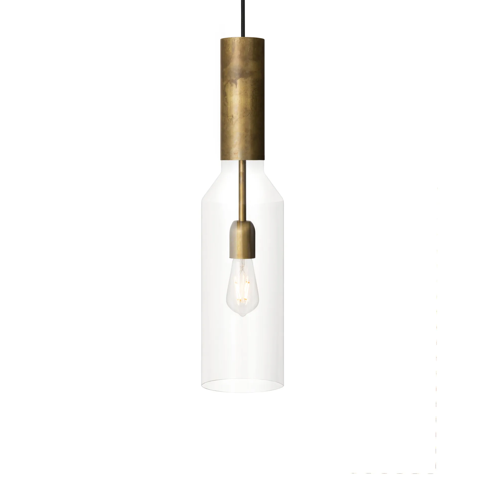 Fenomen pendant, Clear glass, raw brass, small Konsthantverk
