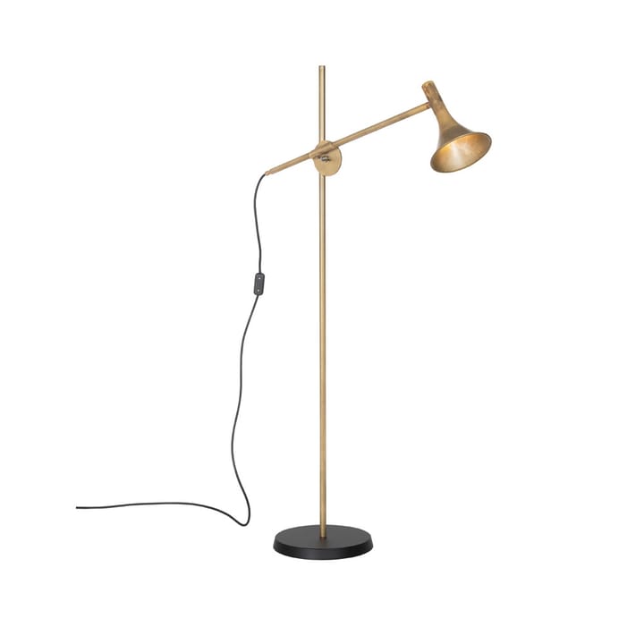 Megafon floor lamp - Raw brass, black base - Konsthantverk