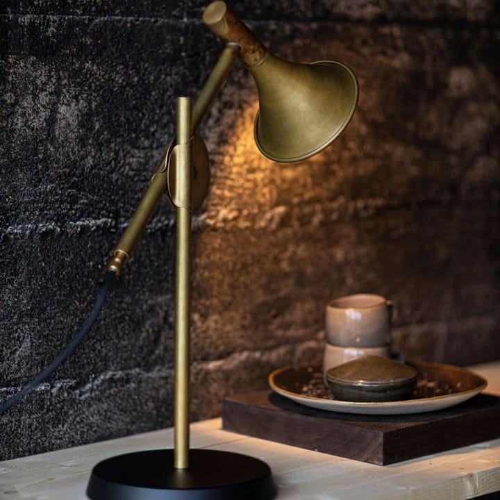 Megafon table lamp - Raw brass, black base - Konsthantverk