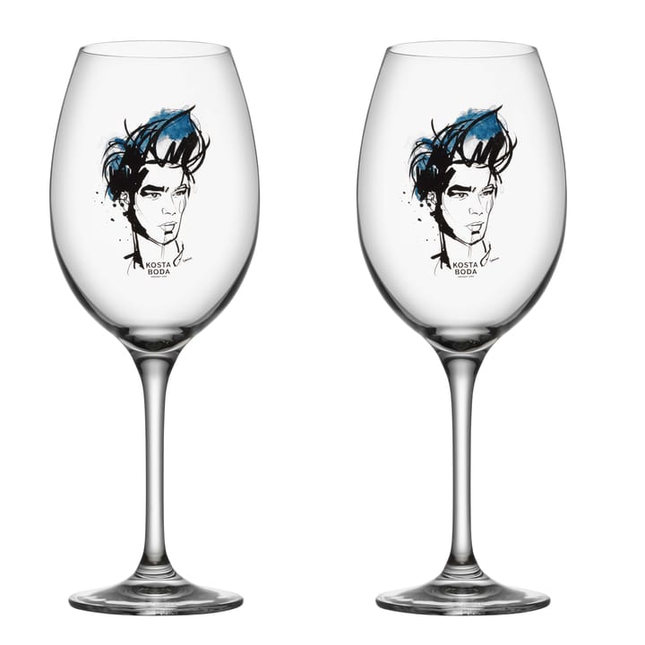 All about you wine glass 2 pack - Miss him (blue) - Kosta Boda