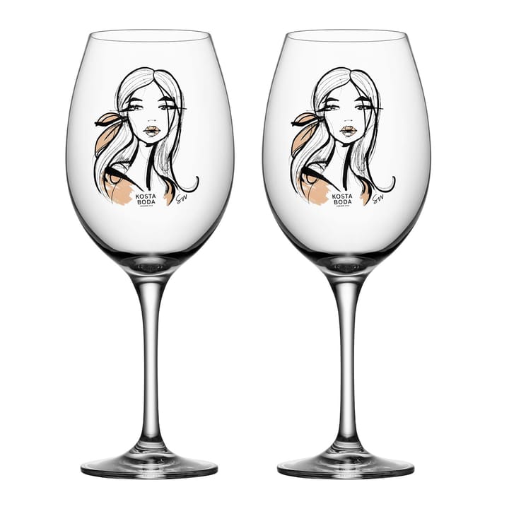 All about you wine glass 2 pack - Wait for her (dusty pink) - Kosta Boda