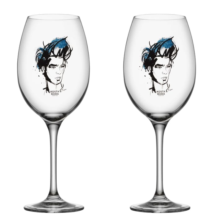 All about you wine glass 52 cl 2 pack - Miss him (blue) - Kosta Boda