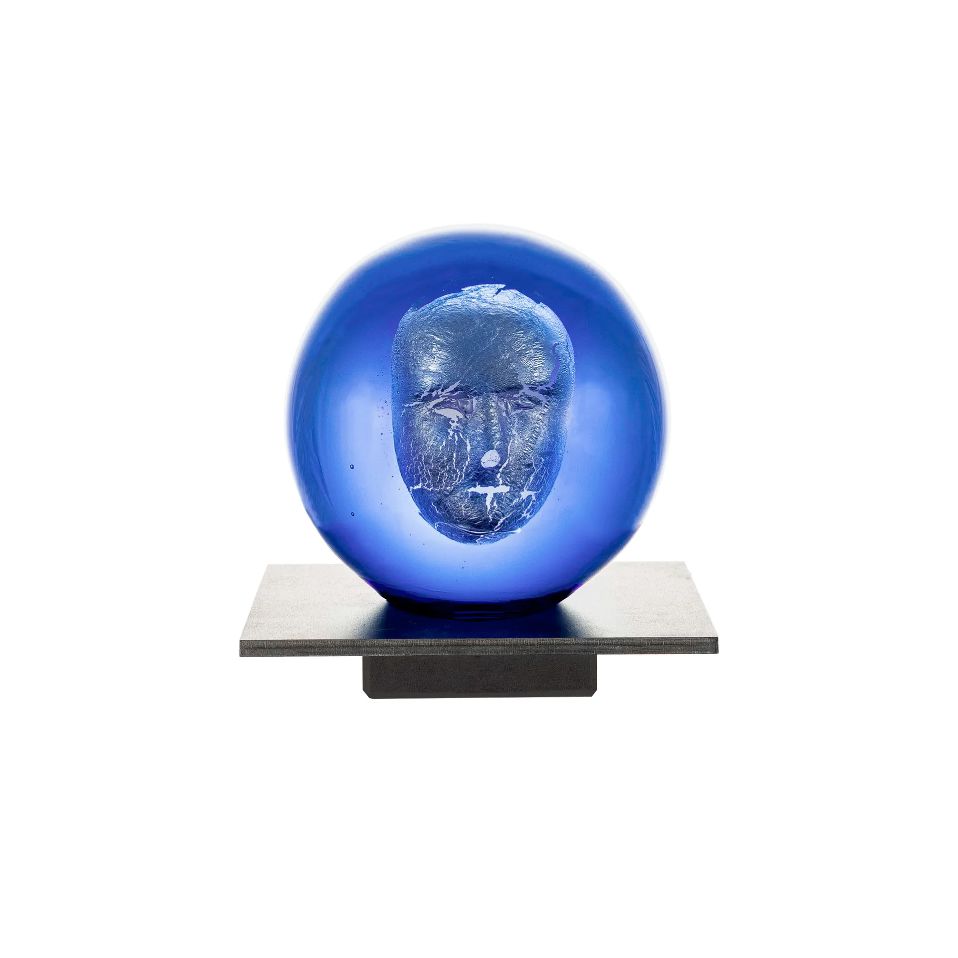 BV Headman glass sculpture, blue Kosta Boda