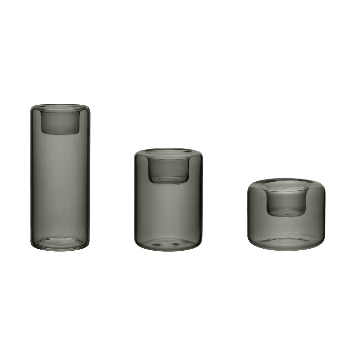 Kosta Boda Happy candle holder 3 pieces Anthracite | Scandinavian Design | Tea light holders, lanterns & candle dishes | Grey