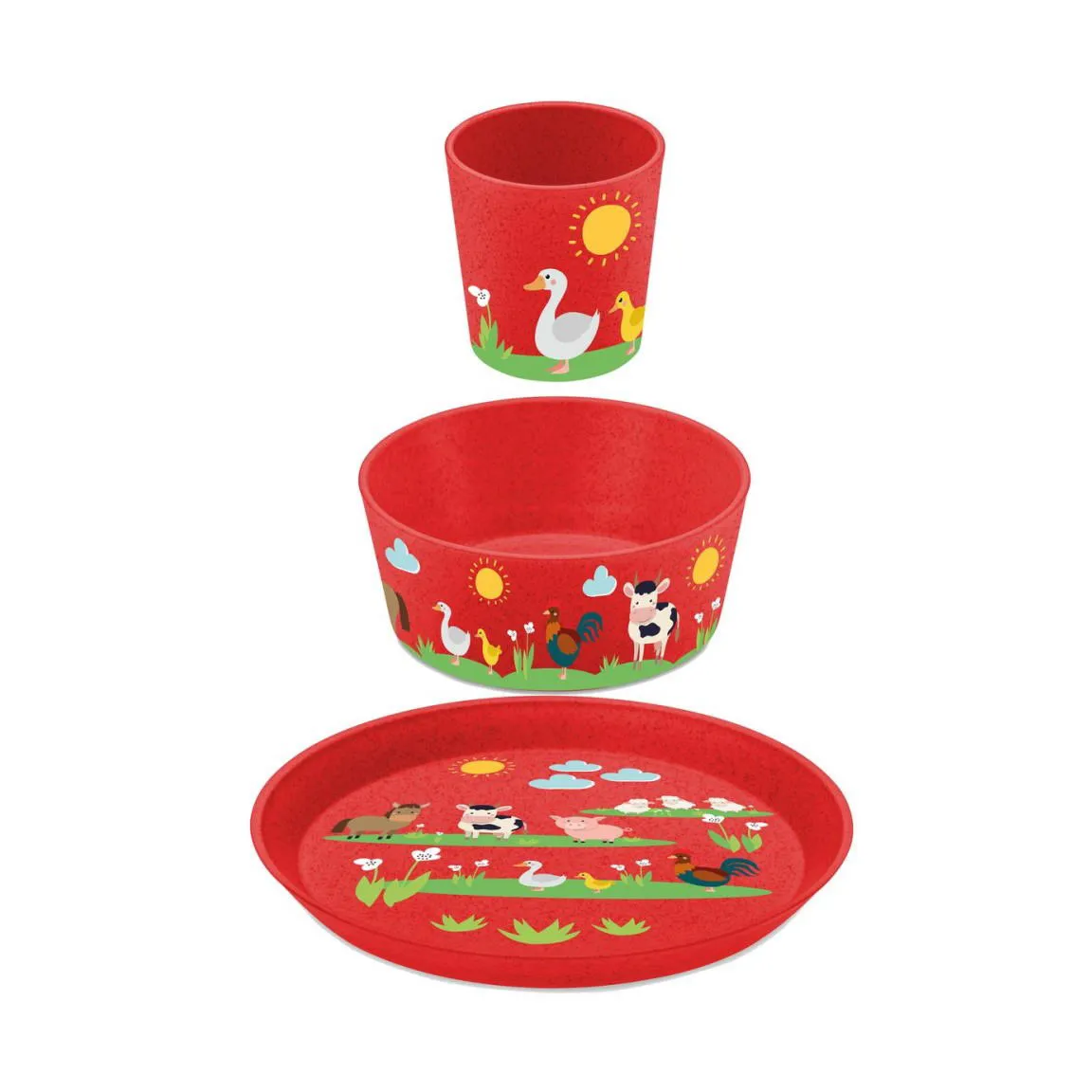 Koziol Connect children's dinnerware 3 pieces Farm | Scandinavian Design | Table settings & starter sets | Red