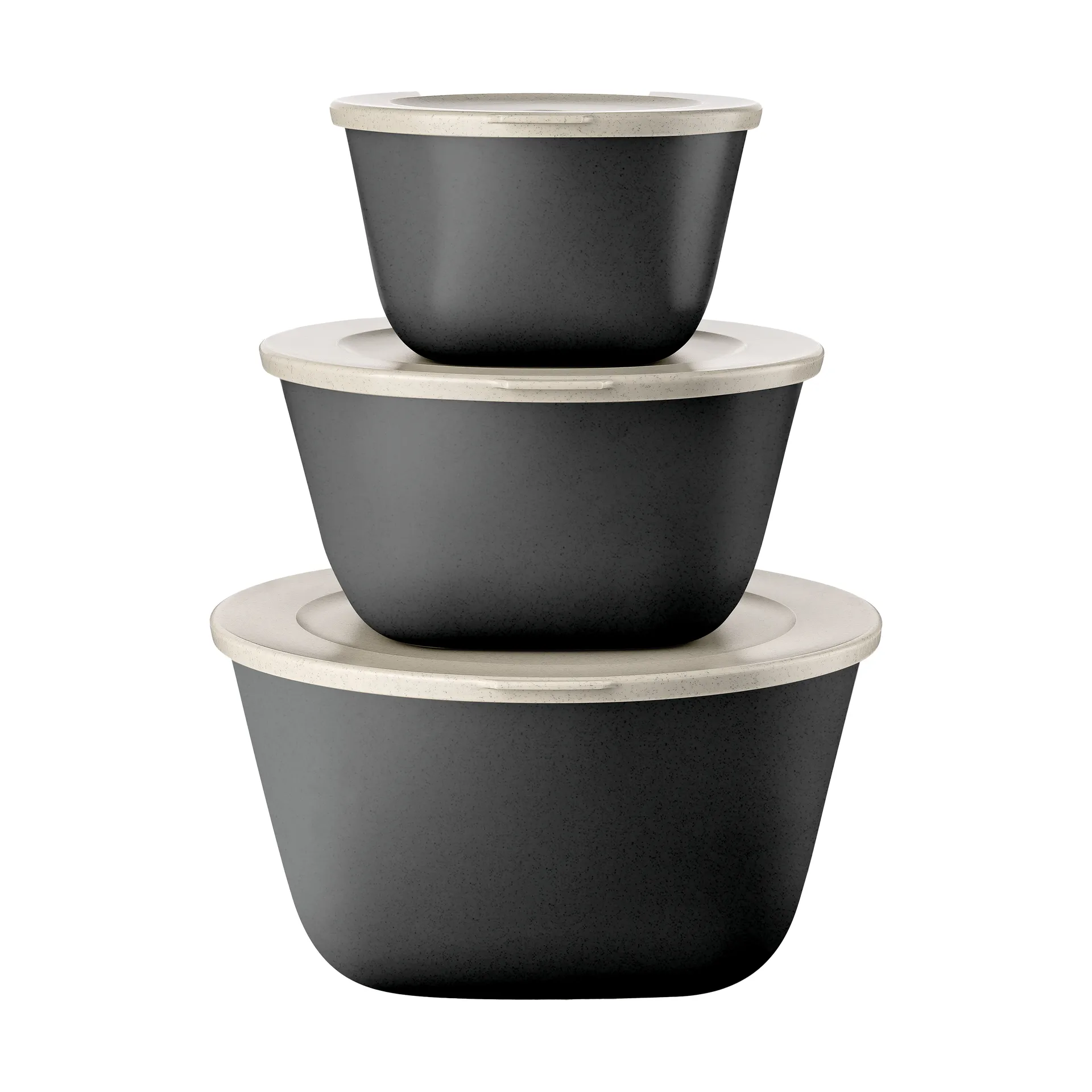Connect Stockholm bowl+lid 3 pieces biocircular thermoplastic, Nature ash grey Koziol