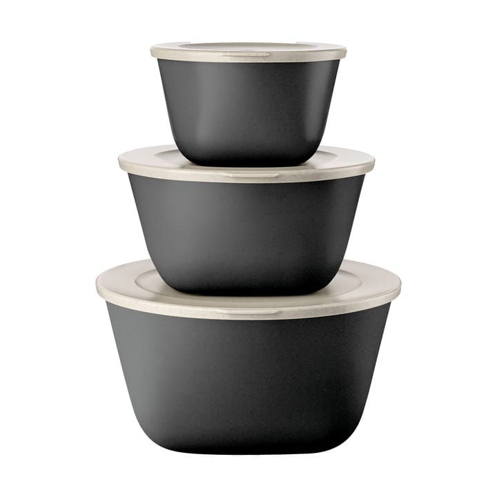 Connect Stockholm bowl+lid 3 pieces biocircular thermoplastic - Nature ash grey - Koziol