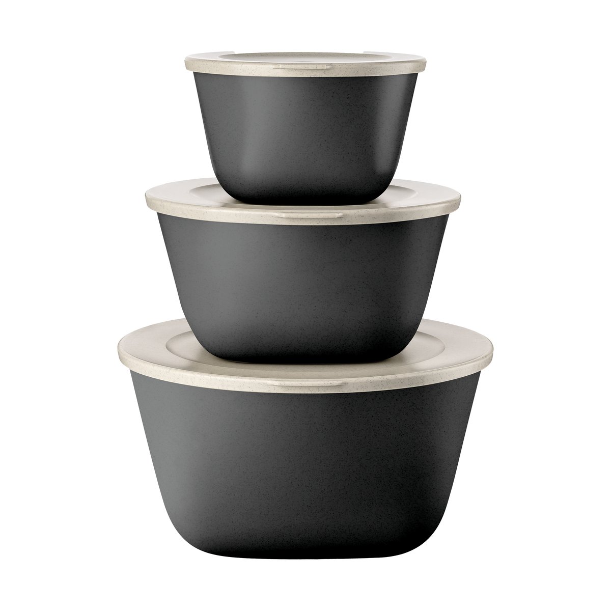 Koziol Connect Stockholm bowl+lid 3 pieces biocircular thermoplastic Nature ash grey