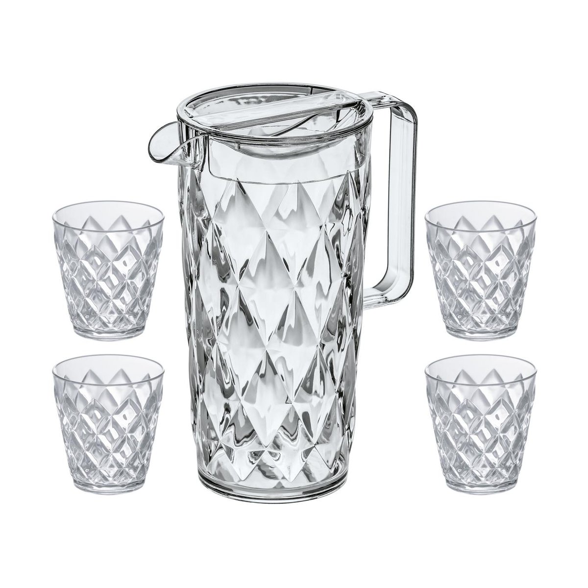 Koziol Crystal carafe incl 4 glasses Crystal clear | Scandinavian Design | Water jugs and carafes | Transparent
