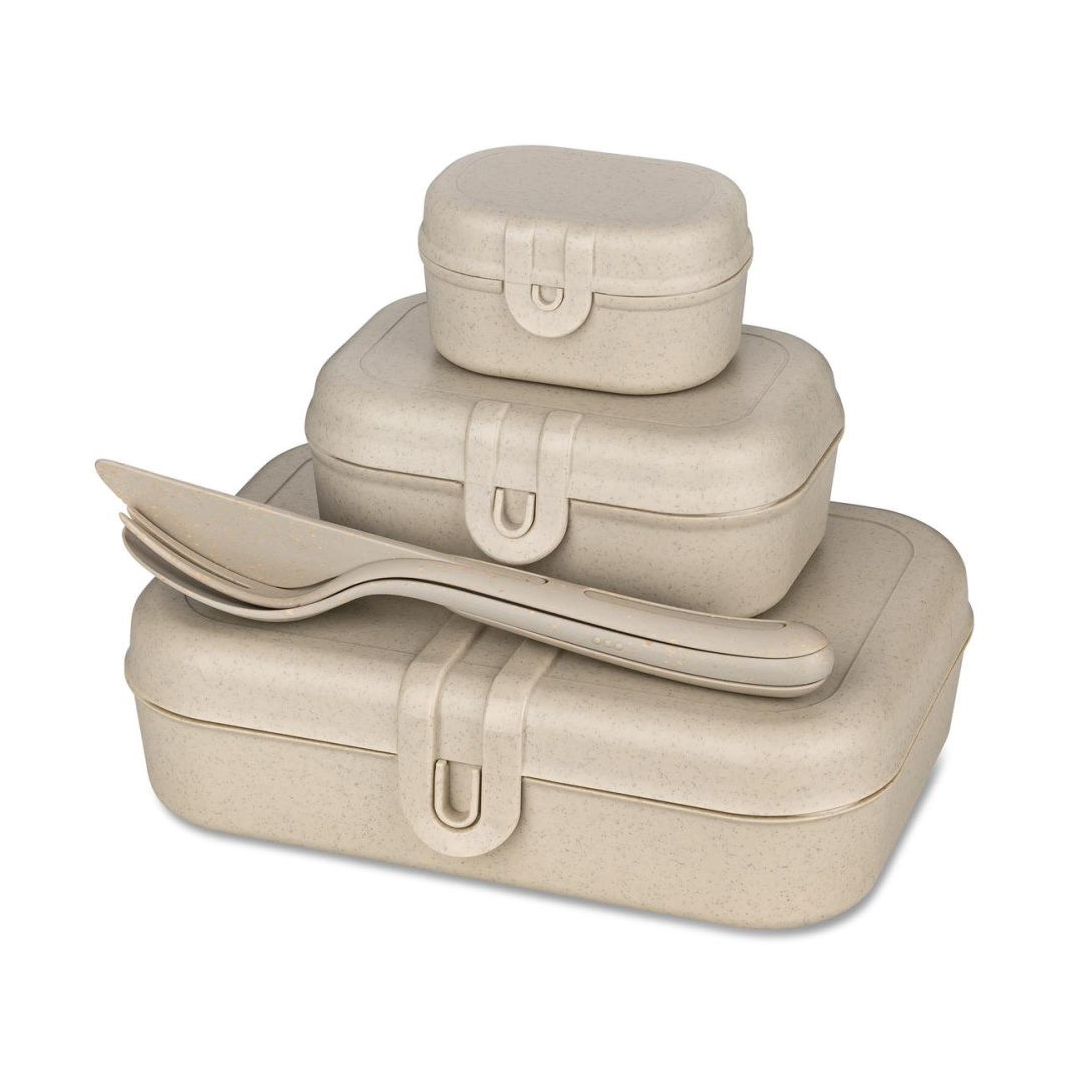 Koziol Pascal Ready Set 3x lunch box and cutlery Natural desert sand