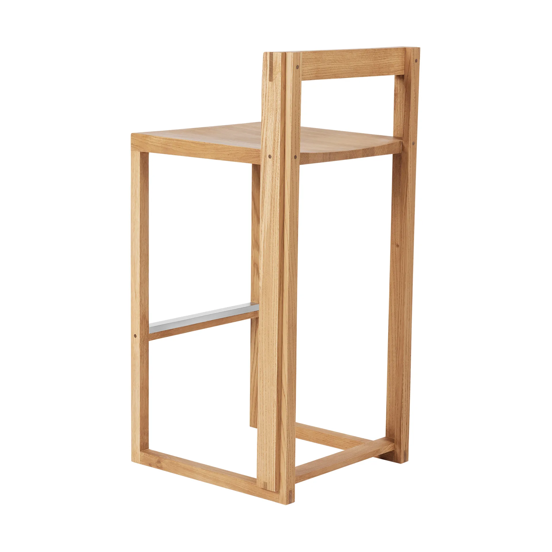 Outline bar stool 75 cm, Warm lacquered oak–brushed steel Kristina Dam Studio