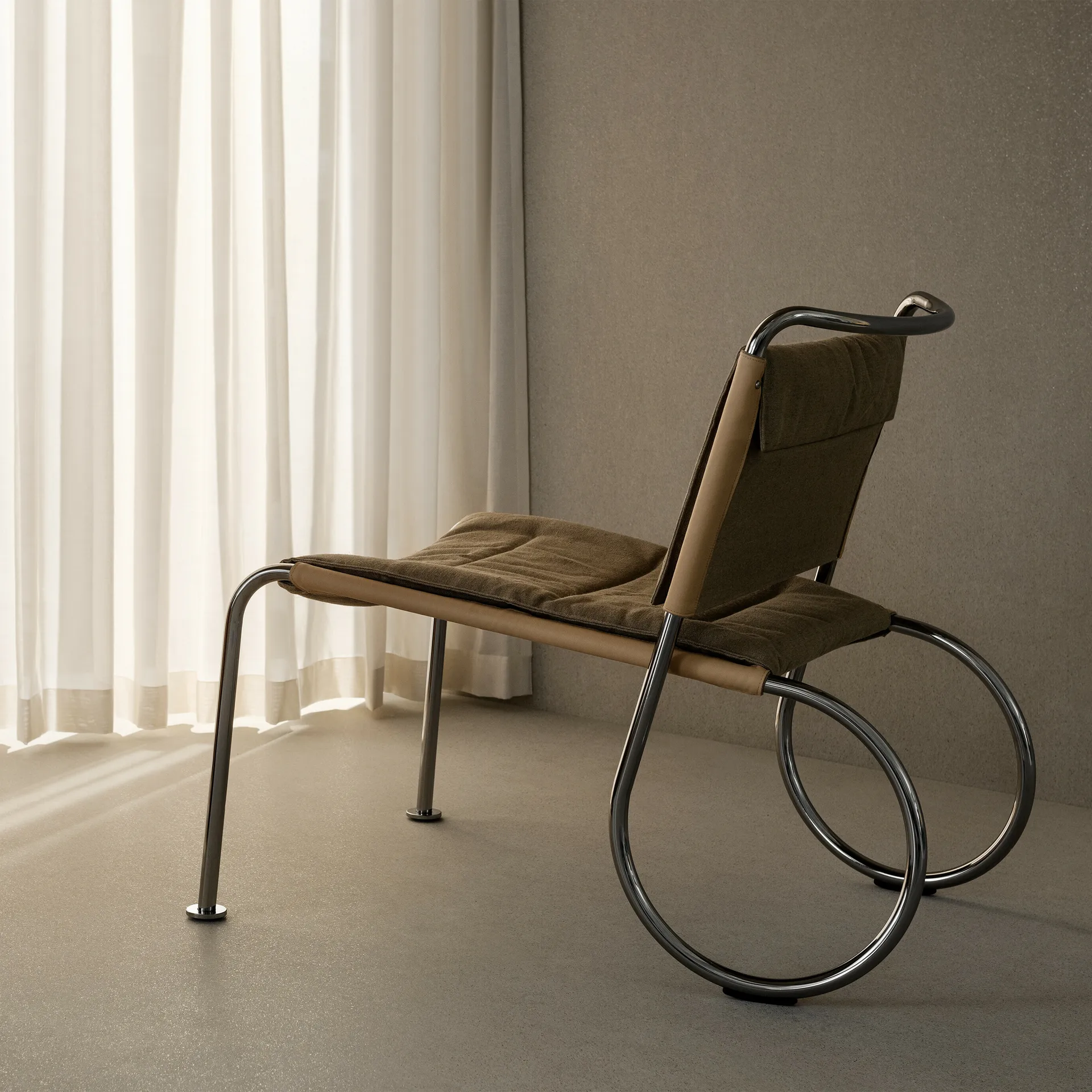 Corso easy chair chair, Elmo Nordic leather Natural-linen weave-chrome Lammhults