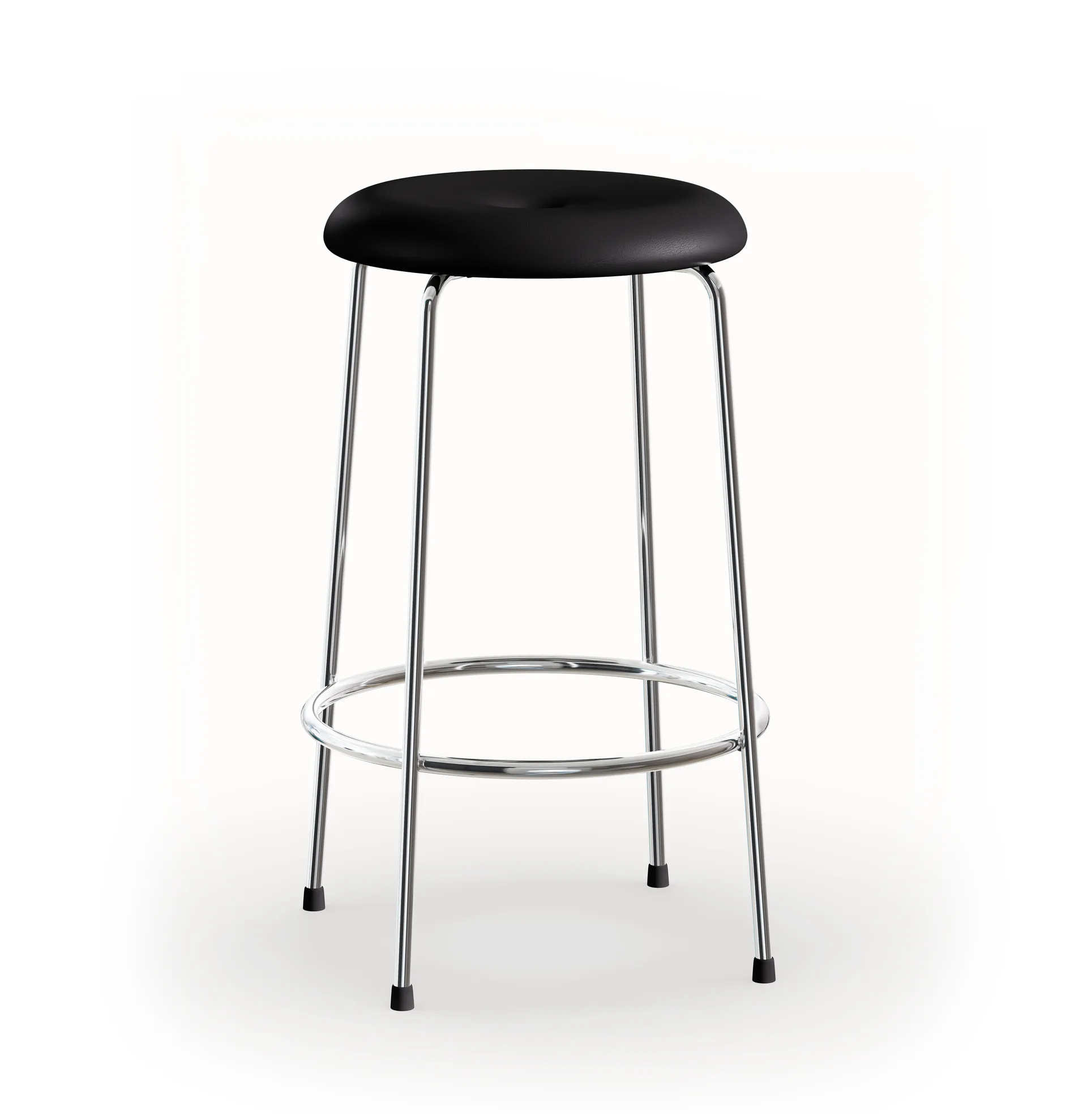 Stool barstool, Black leather-chrome base, 63 cm Lammhults