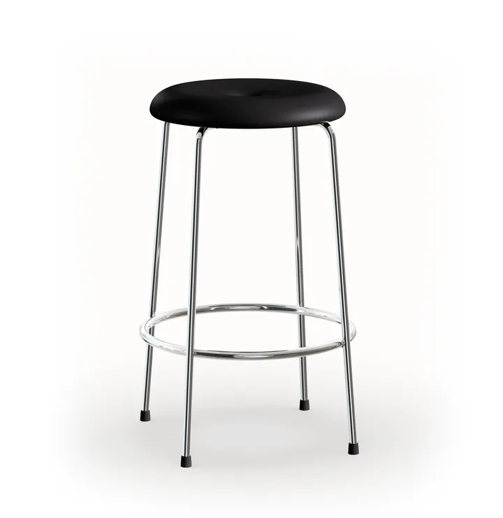Stool barstool - Black leather-chrome base, 63 cm - Lammhults