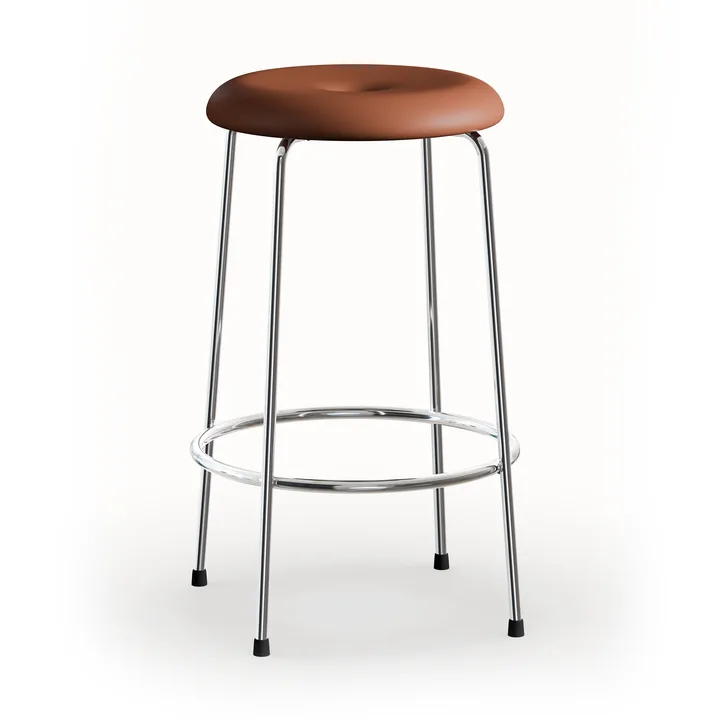 Stool barstool - Cognac leather–chromed frame, 63 cm - Lammhults