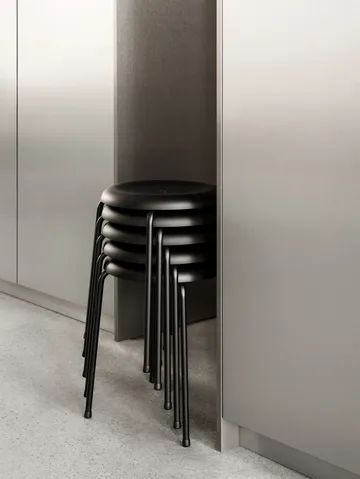 Stool bench - Black leather–chrome frame, 45 cm - Lammhults