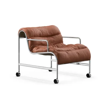 Sunny armchair with armrests - Leather Cognac–chrome frame with wheels - Lammhults