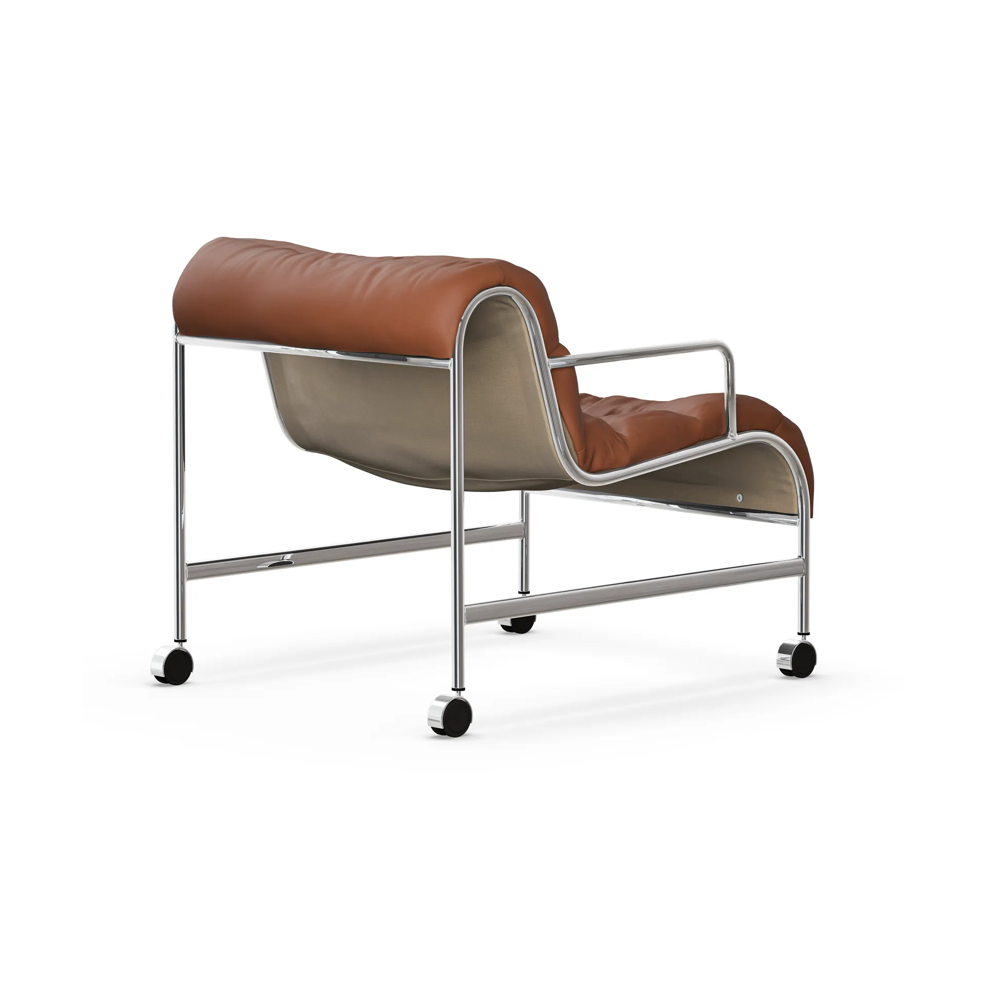 Sunny armchair with armrests, Leather Cognac–chrome frame with wheels Lammhults