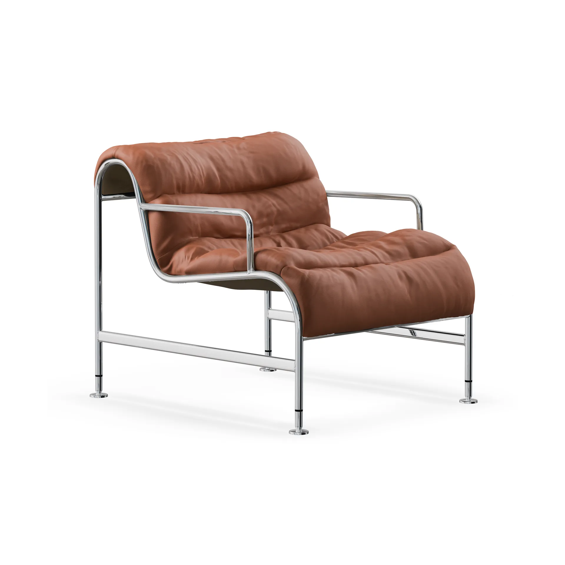 Sunny armchair with armrests, Leather Cognac–chrome frame Lammhults