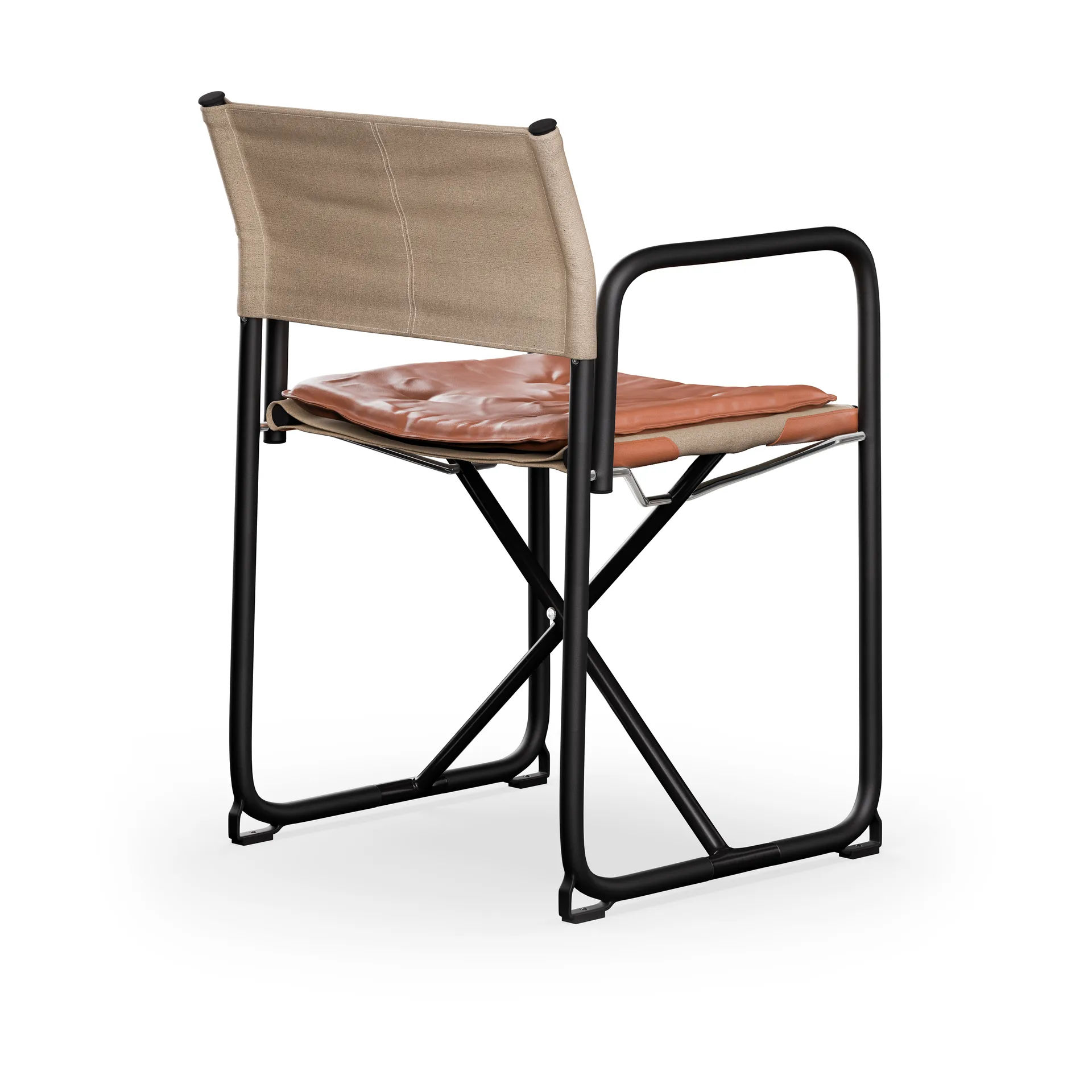 X75-2 armchair, Linen weave natural-Elmo Nordic leather Cognac-black legs Lammhults