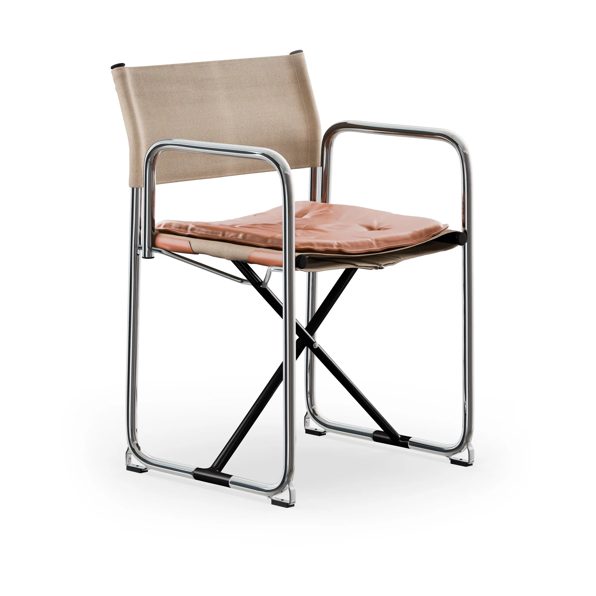 X75-2 armchair, Linen weave natural-Elmo Nordic leather Cognac-chrome legs Lammhults