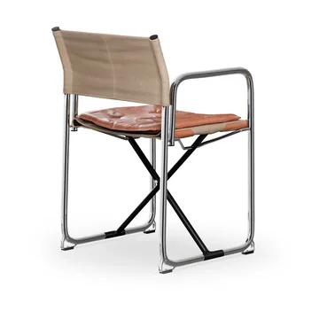 X75-2 armchair - Linen weave natural-Elmo Nordic leather Cognac-chrome legs - Lammhults